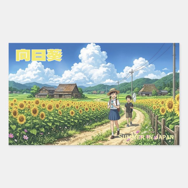Adesivo Retangular Japanese Summer Sunflower Sticker (Frente)