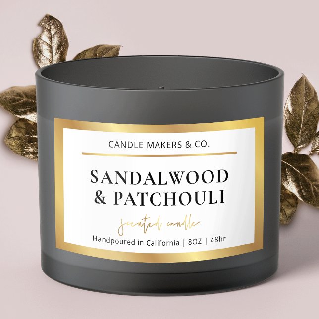 Adesivo Retangular Jar de Vela do Dourado Script Faux Metálico Elegan (elegant faux gold candle labels for your large jars or tins)