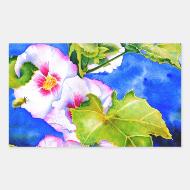 Adesivo Retangular Jardim floral branco cor-de-água rosa elegante (Frente)