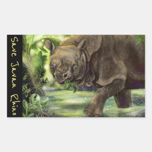 Adesivo Retangular Javan Rhino Ameaçou Arte Animal