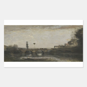 Adesivo Retangular Jean-Baptiste-Camille Corot - Paisagem com Ponte