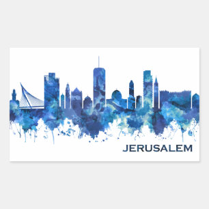 Adesivo Retangular Jerusalém Israel Skyline Blue