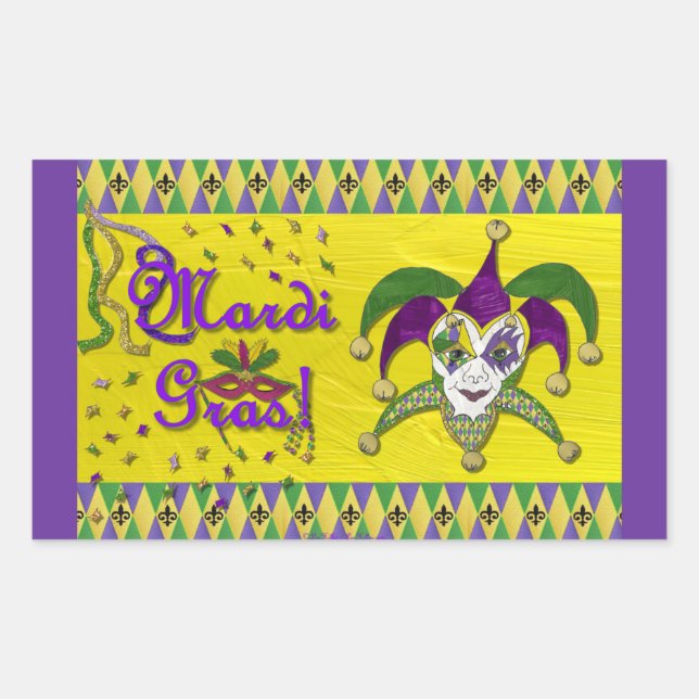 Adesivo Retangular Jester Mask Mardi Gras Harlequin (Frente)
