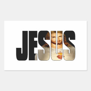 Adesivo Retangular Jesus com sua imagem em seu nome