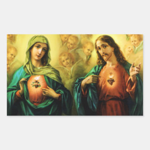 Adesivo Retangular Jesus do coração sagrado e imaculada Maria Stick