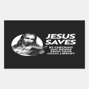 Adesivo Retangular Jesus economiza tempo para ler livros proibidos