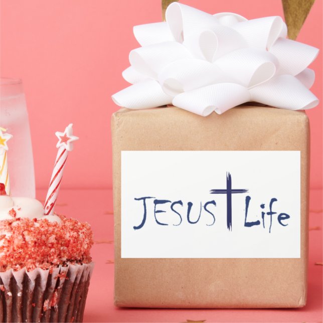 Adesivo Retangular JESUS Life Blue Text Stickers 20 por folha (Festa)