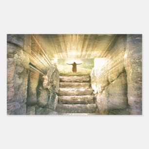 Adesivo Retangular Jesus na ressurreição da Páscoa de tumba vazia