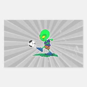 Adesivo Retangular jogador de futebol alienígena engraçado chutando b