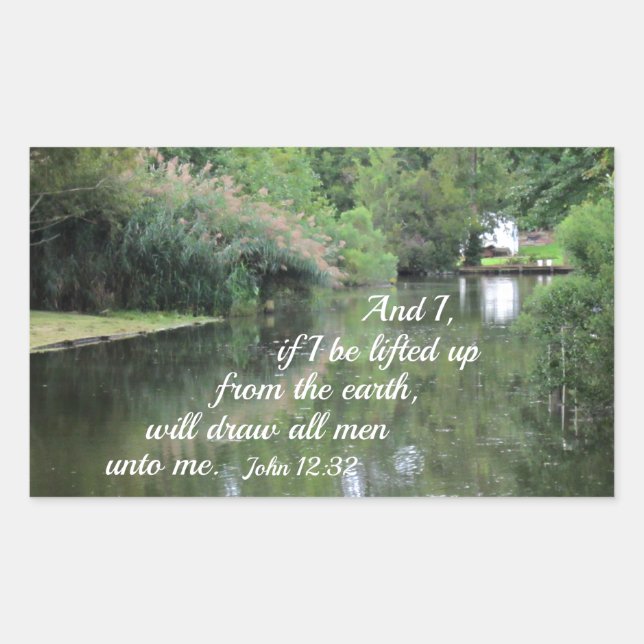 Adesivo Retangular John 12:32 E eu, se eu for levantado da terra (Frente)