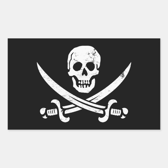 Adesivo Retangular John Rackham (Calico Jack) Pirata Flag Jolly Roger (Frente)