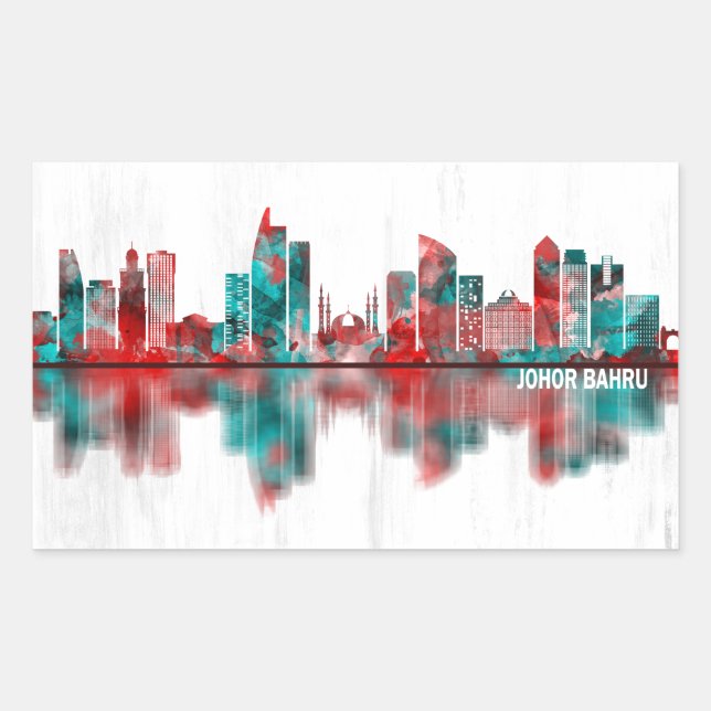 Adesivo Retangular Johor Bahru Malásia Skyline (Frente)