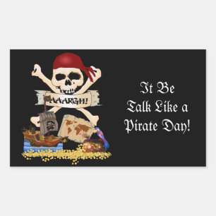 Adesivo Retangular Jolly Roger, navio pirata e baú pirata