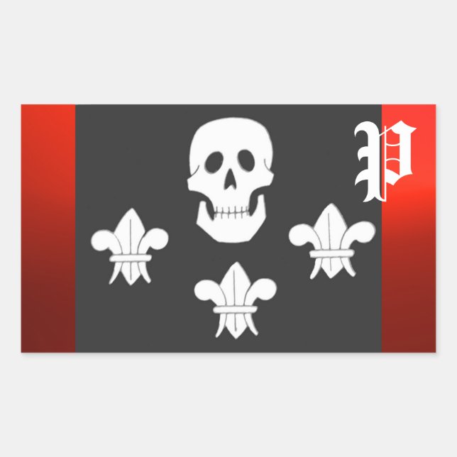 ADESIVO RETANGULAR JOLLY ROGER SKULL E TRÊS MENTIRAS FLAG MONOGRAM (Frente)