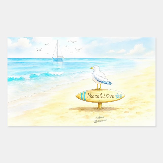 Adesivo Retangular Jon Seagull - Paz & Amor  (Frente)