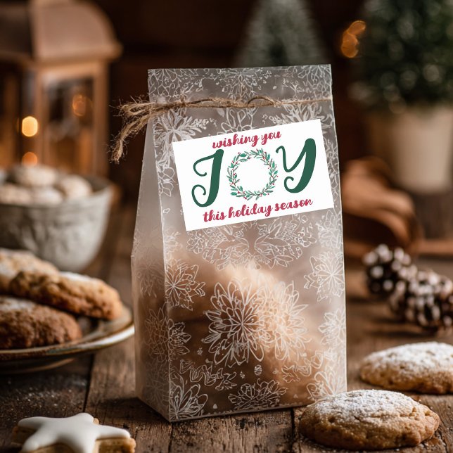 Adesivo Retangular JOY Christmas Wreath Hand-Drawn PERSONALIZADO (JOY Christmas Wreath Hand-Drawn CUSTOM Rectangular Sticker
)