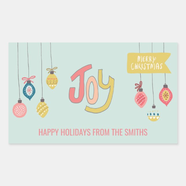Adesivo Retangular Joy Natal e Ornamentos Whimsical (Frente)