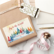 Joy to the World Colorful Trees Christmas Sticker