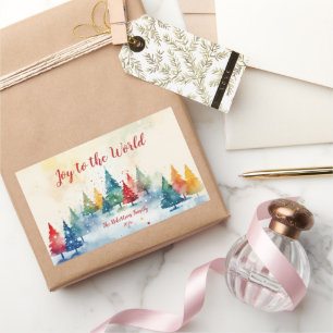 Adesivo Retangular Joy to the World Colorful Trees Christmas Sticker