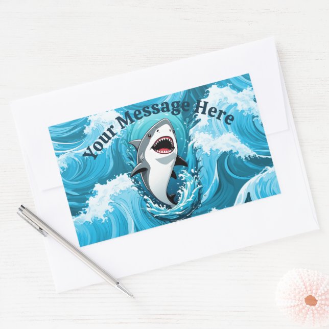 Adesivo Retangular Junte-se a nós para um tubarão mordido (Envelope)