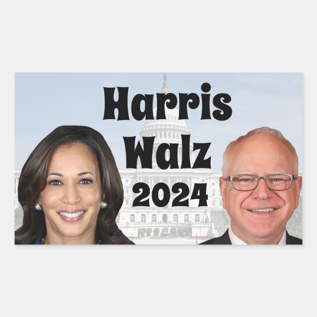 Adesivo Retangular Kamala Harris e Tim Walz 2024 (Frente)