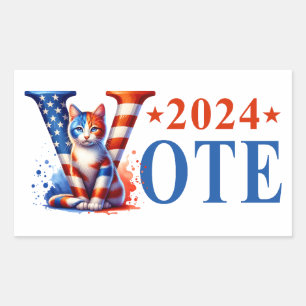 Adesivo Retangular Kamala Harris Vote 2024 Cat Patriotic