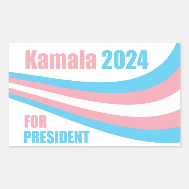 Adesivo Retangular Kamala para o Presidente 2024 Transgender Flag (Frente)