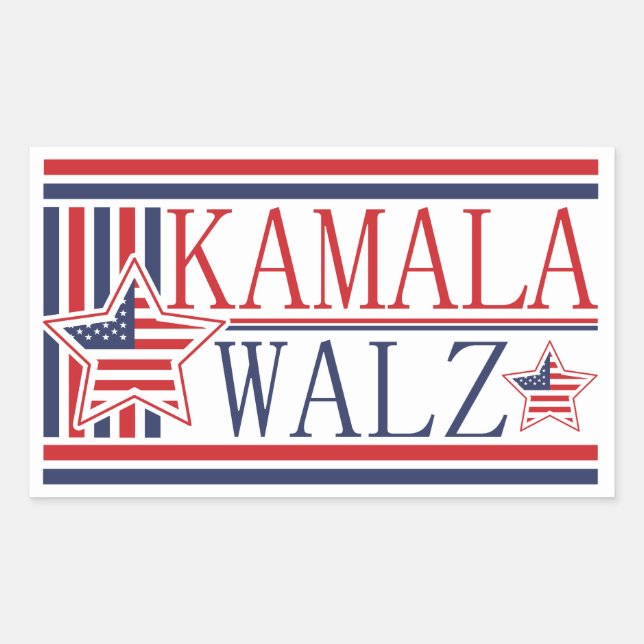 Adesivo Retangular Kamala, Walz 2024 Campanha de Bilhetes Democrático (Frente)
