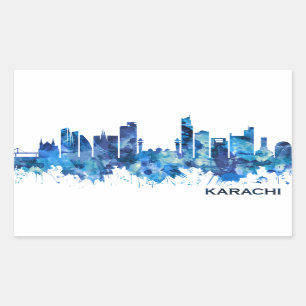 Adesivo Retangular Karachi Skyline Pakistan Blue