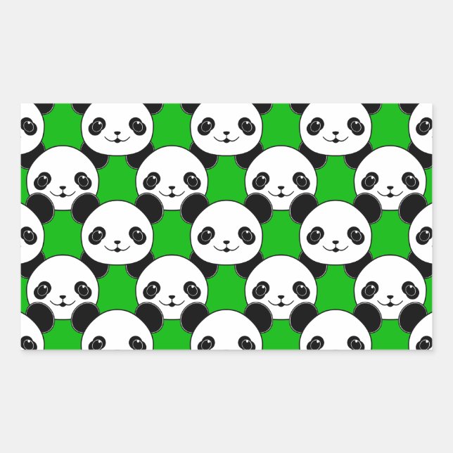Adesivo Retangular Kawaii Panda Bear Pattern (Frente)