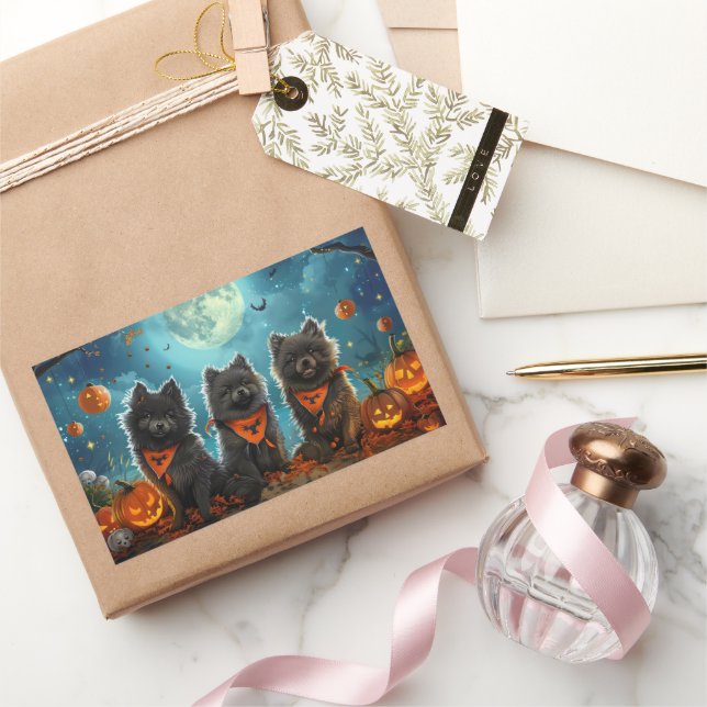 Adesivo Retangular Keeshond Halloween Spooky (Presentear)