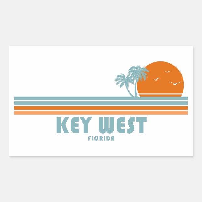 Adesivo Retangular Key West Florida Sun Palm Trees (Frente)