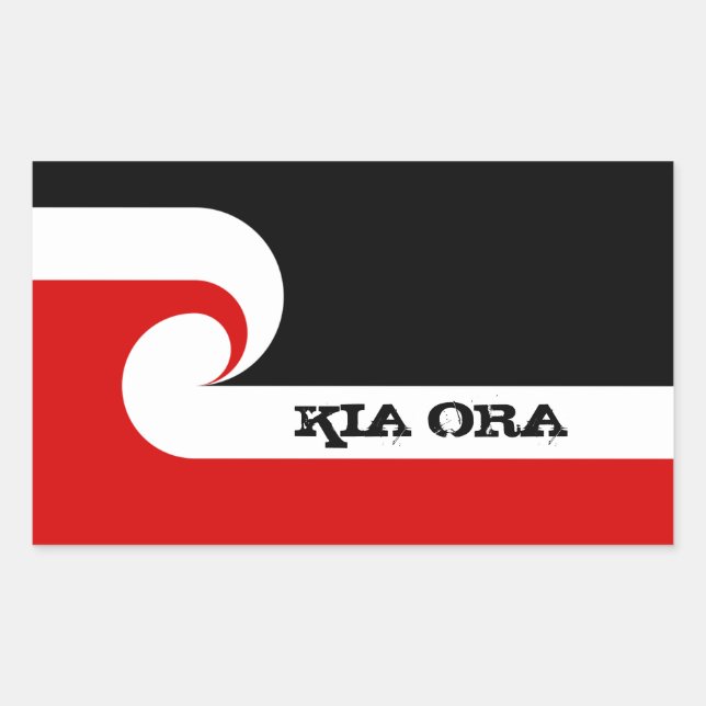 Adesivo Retangular Kia Ora e Bandeira Maori, Nova Zelândia /Esportes, (Frente)