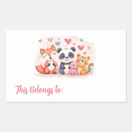 Adesivo Retangular Kids Valentine Gift Labels | Cute Animal Stickers