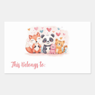 Adesivo Retangular Kids Valentine Gift Labels | Cute Animal Stickers