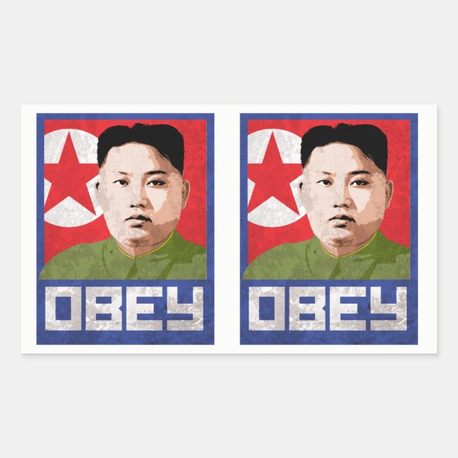 Adesivo Retangular Kim Jong Un Propaganda - OBEY - (Frente)
