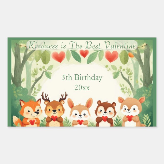 Adesivo Retangular Kindness Best Valentine Nursery Woodland Animals  (Frente)