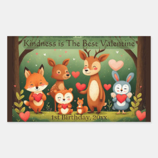 Adesivo Retangular Kindness Best Valentine Woodland Animals Birthday 