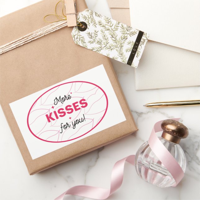 Adesivo Retangular Kiss Pink Red Lips Romantic Love. (Presentear)