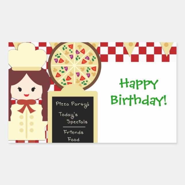 Adesivo Retangular KRW Pizza Happy Birthday Party Girl Sticker (Frente)
