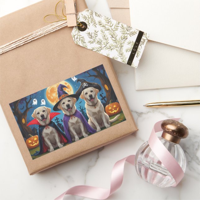 Adesivo Retangular Labrador Dogs Pumpkin Halloween Engraçado (Presentear)