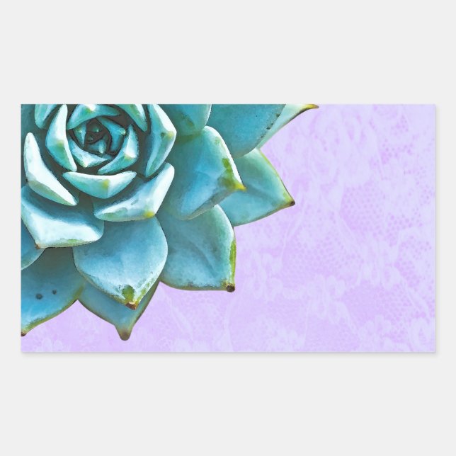 Adesivo Retangular Lace de Lavanda de Aquarela Suculta (Frente)