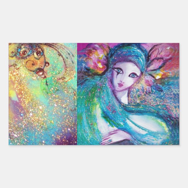 Adesivo Retangular LADY BLUE MASK Venetian Mascarada (Frente)