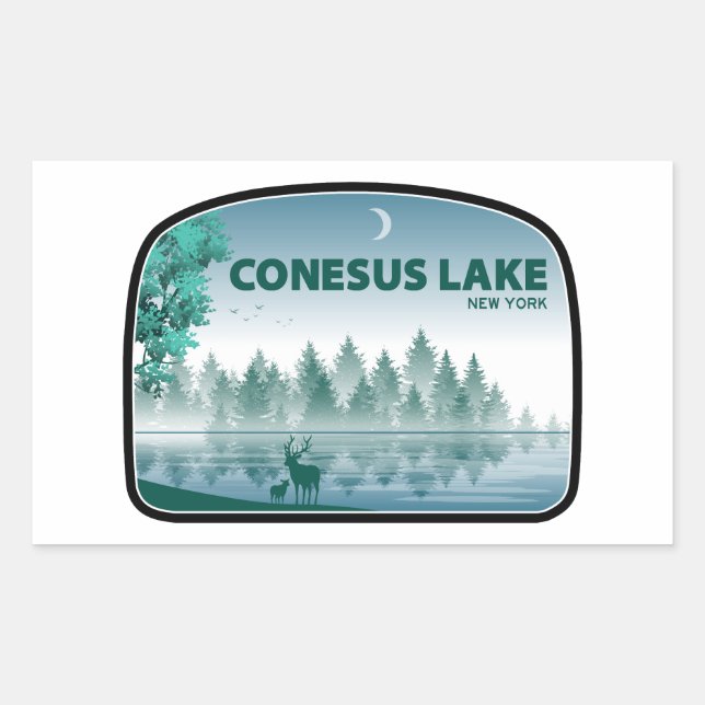 Adesivo Retangular Lago Conesus Nova York Veado (Frente)