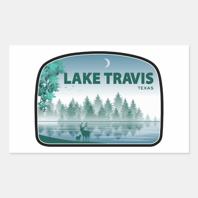 Adesivo Retangular Lago Travis Austin Texas Deer (Frente)