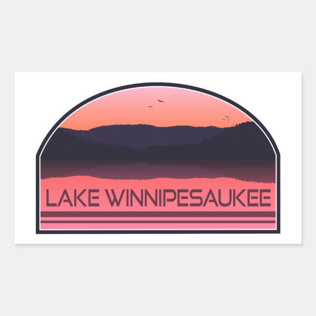 Adesivo Retangular Lago Winnipesaukee New Hampshire Red Sunrise (Frente)