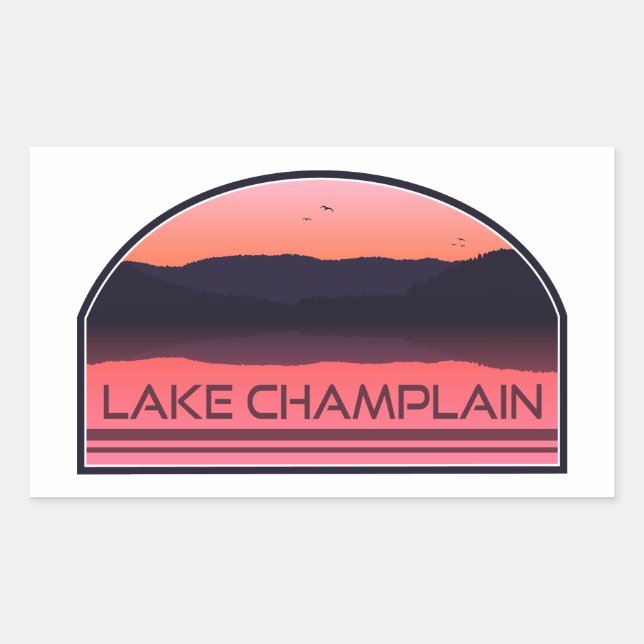 Adesivo Retangular Lake Champlain New York Vermont Red Sunrise (Frente)