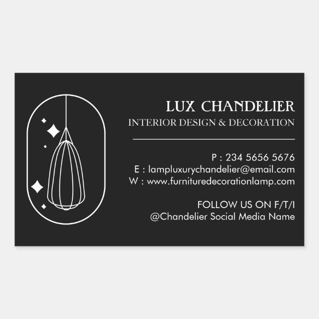 Adesivo Retangular Lâmpada de Tecto de Luz Móveis Modernos Pretos (Frente)