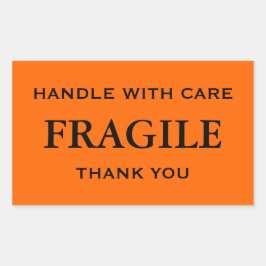 Adesivo Retangular Laranja/Preto Frágil. Manipule com cuidado. Obriga