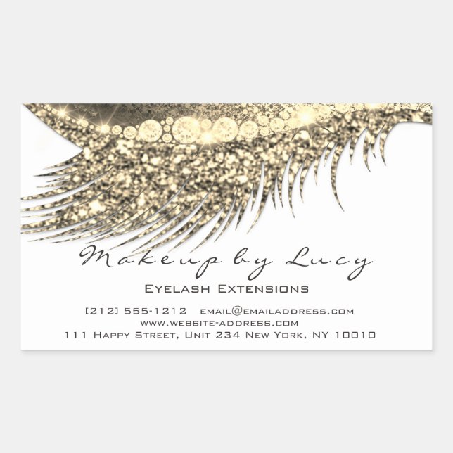 Adesivo Retangular Lash Extension Makeup Beauty Dourado White Glitter (Frente)